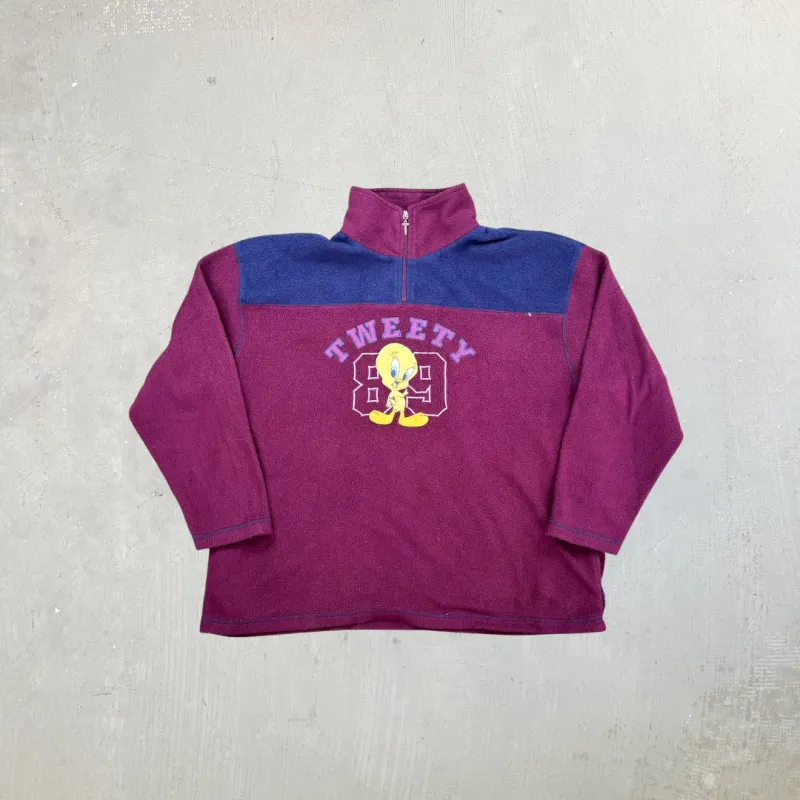 F- Vintage Looney Tunes Tweedy Bird Embroidered Quarter Zip Polar Fleece sold by HG Vintage