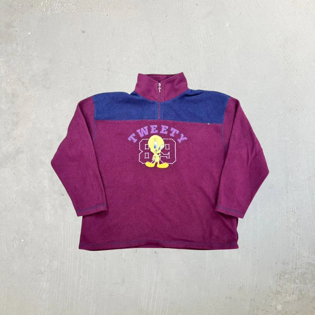 F- Vintage Looney Tunes Tweedy Bird Embroidered Quarter Zip Polar Fleece sold by HG Vintage
