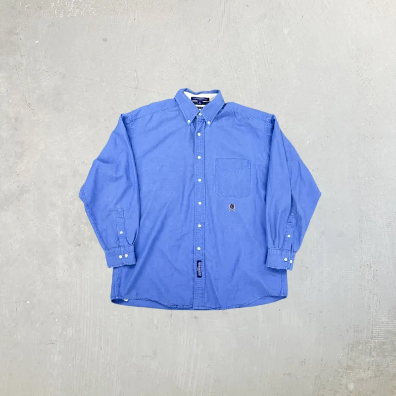 F- Vintage Tommy Hilfiger Embroidered Crest Blue Button Down Shirt sold by HG Vintage