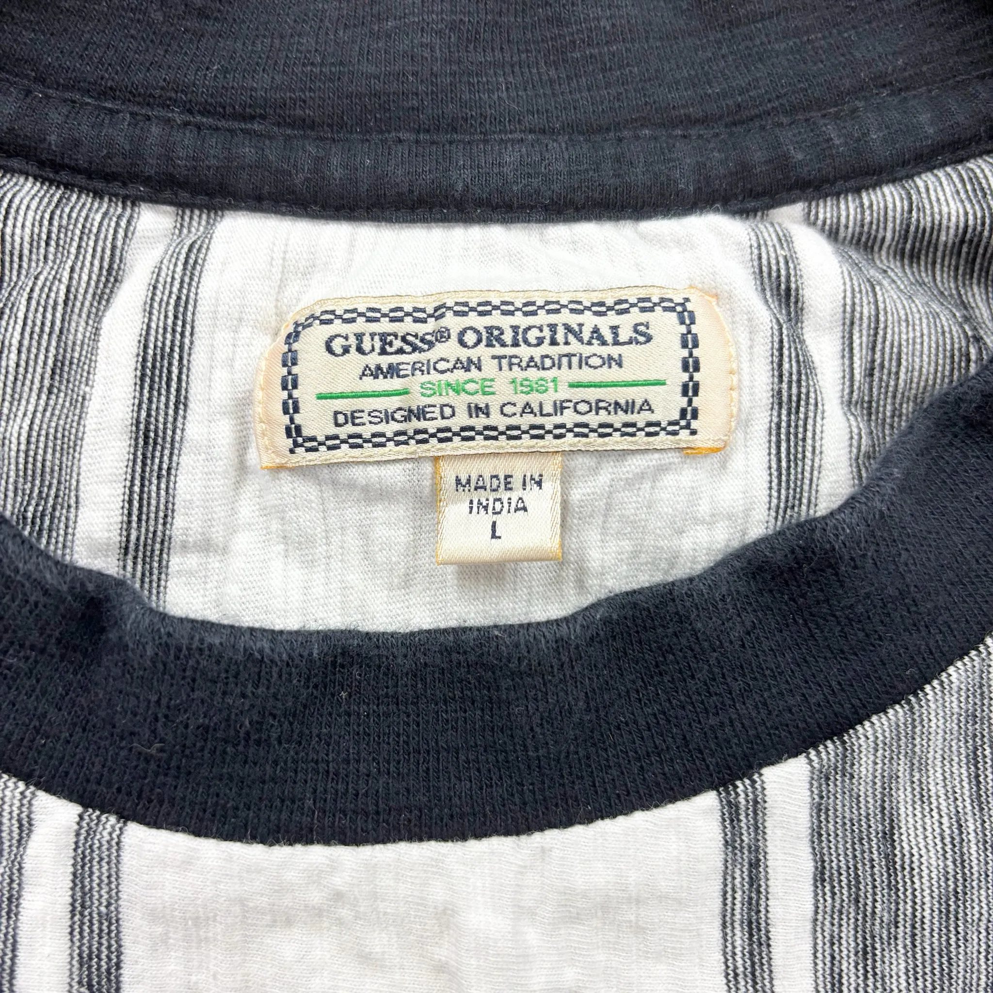 F- Vintage Guess Los Angeles Embroidered Text Stripped Tee sold by HG Vintage product image thumbnail 3