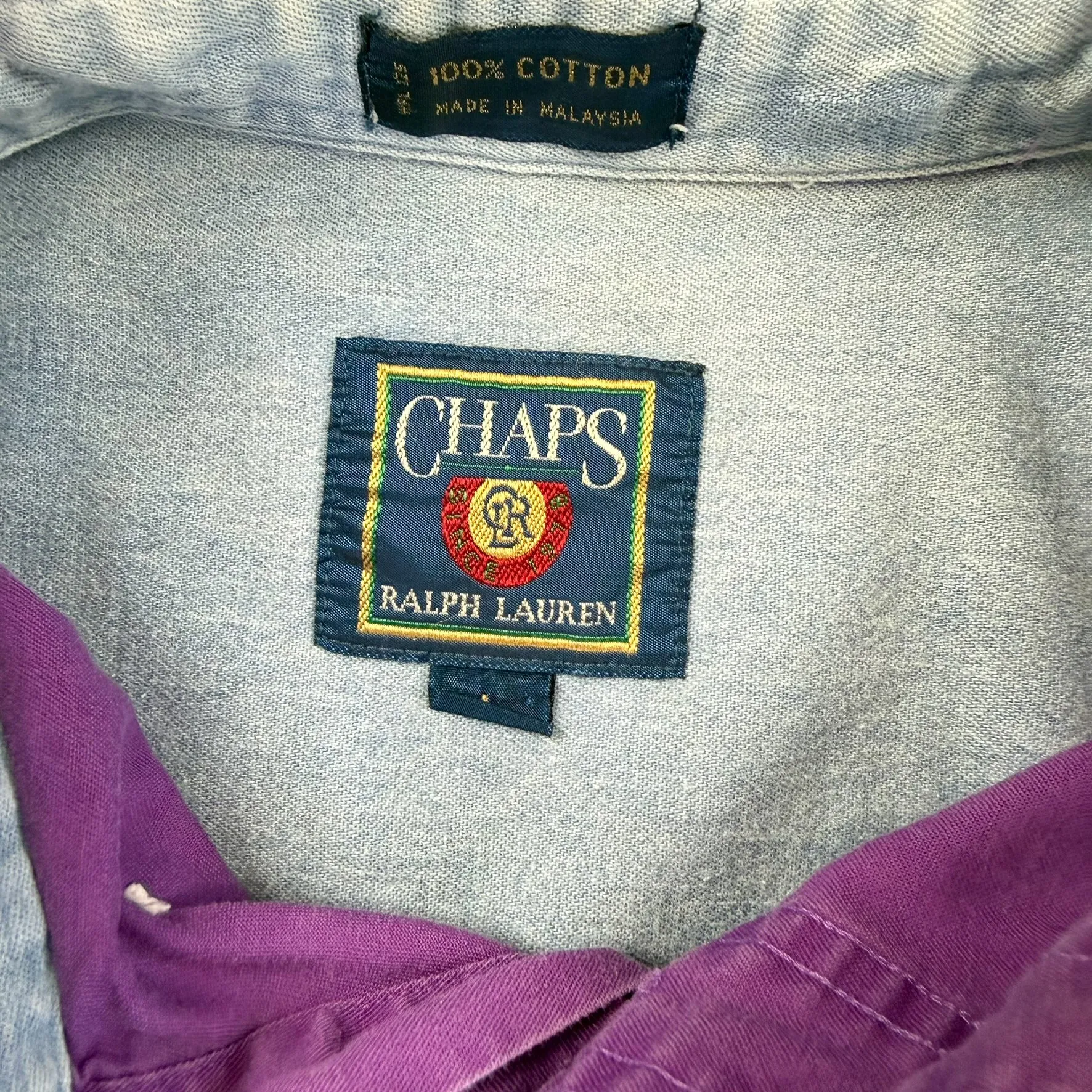 F- Vintage Chaps Ralph Lauren Solid Color Purple Embroidered Crest Button Down Shirt sold by HG Vintage product image thumbnail 2