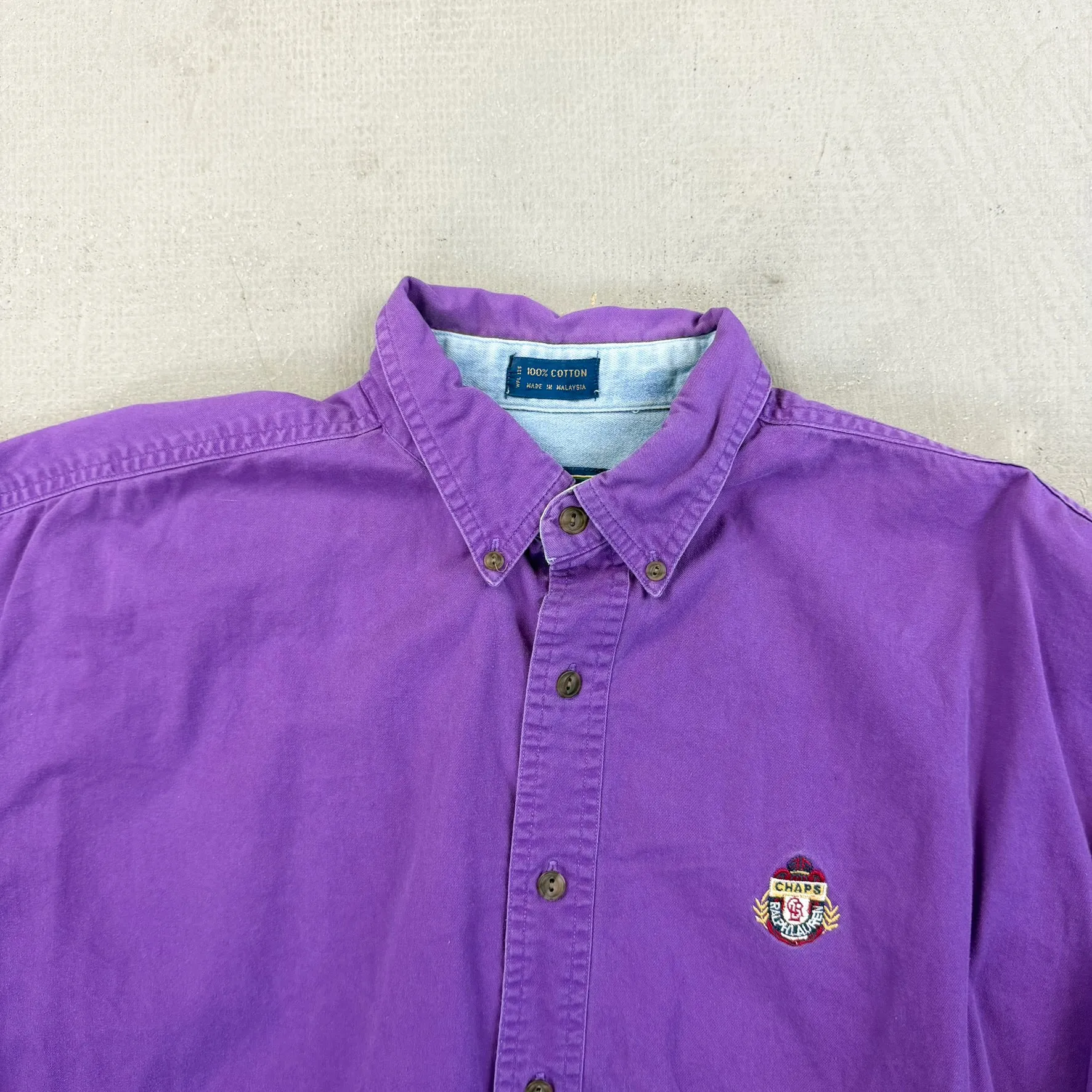 F- Vintage Chaps Ralph Lauren Solid Color Purple Embroidered Crest Button Down Shirt sold by HG Vintage product image thumbnail 4