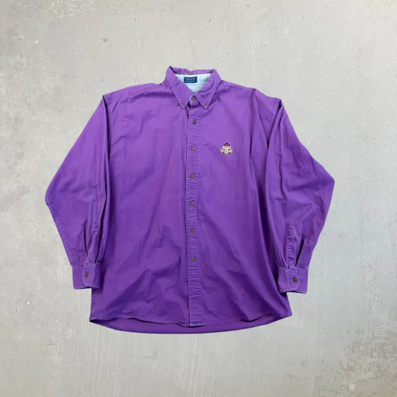 F- Vintage Chaps Ralph Lauren Solid Color Purple Embroidered Crest Button Down Shirt sold by HG Vintage