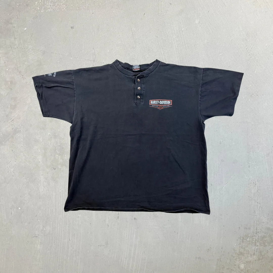 F- Vintage '00 Harley Davidson Hartford Cn. Henley Single Stitch Tee sold by HG Vintage