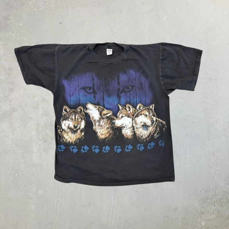 F- Vintage '93 Wolves Animal Print Graphic Single Stitch Made In USA Tee sold by HG Vintage
