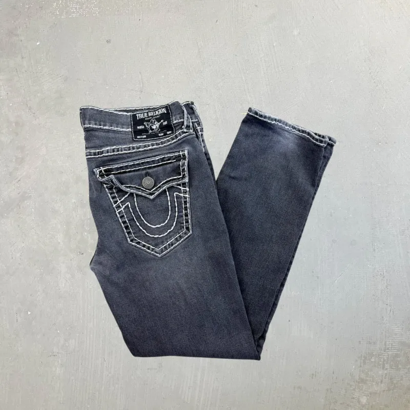 F- Vintage True Religion Ricky Relaxed Straight Leg Washed Black Jeans sold by HG Vintage