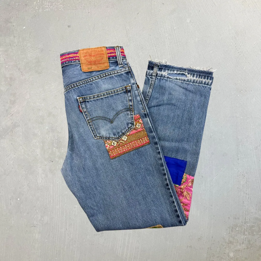 F- HOM Levi's 550 Hand Beaded Reworked Custom Jeans sold by HG Vintage