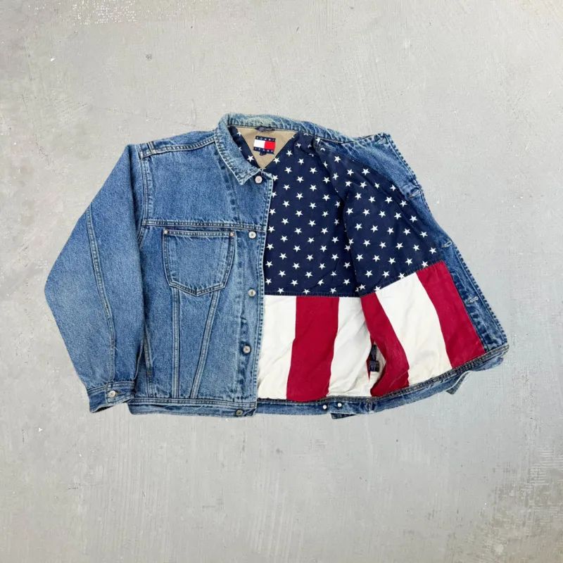 F- Vintage Tommy Hilfiger Tommy Jeans American Flag Lining Denim Jacket sold by HG Vintage