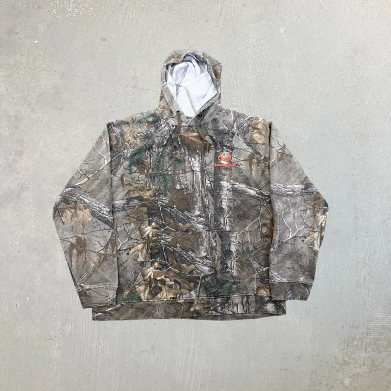 F- Vintage Xtreme Real Tree Camo w/ Orange Logo Hoodie made by Carhartt