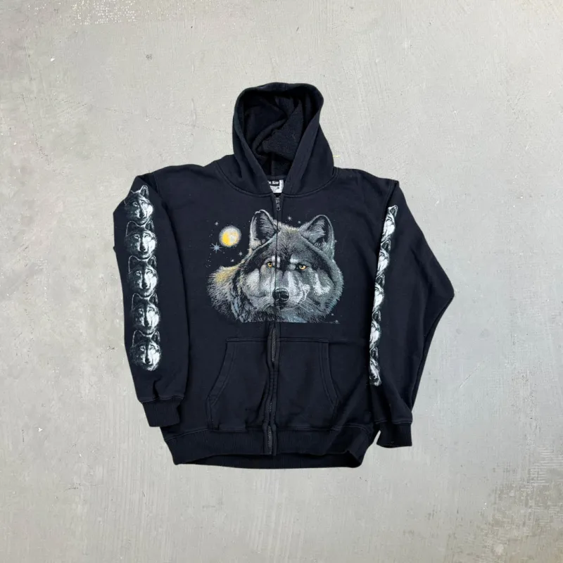 F- Vintage Wolves & Moon Zip Up Hoodie sold by HG Vintage