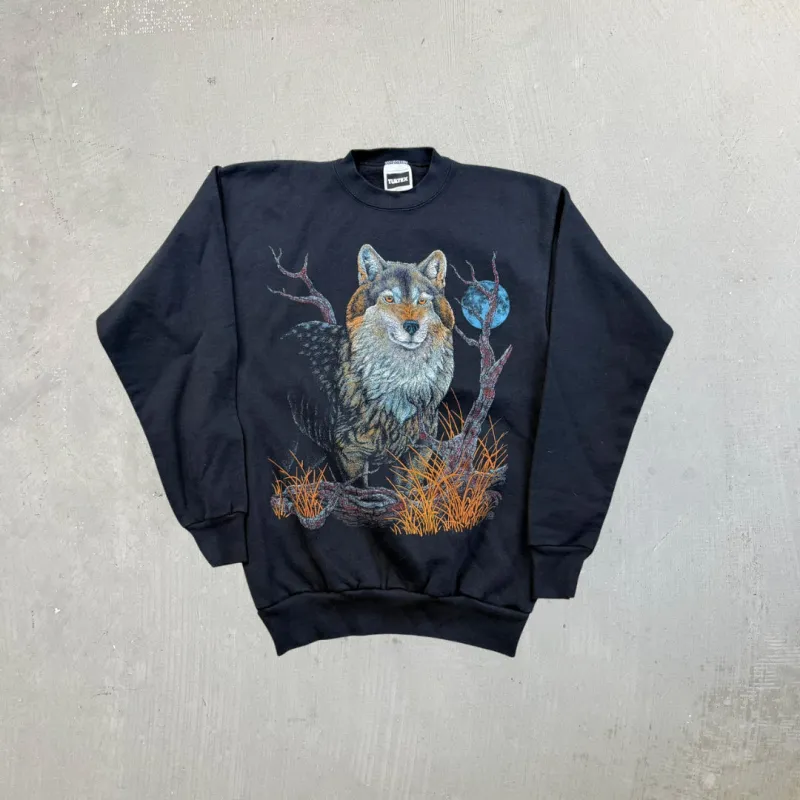 F- Vintage '98 Fox & Moon Made In USA Tultex Crewneck sold by HG Vintage