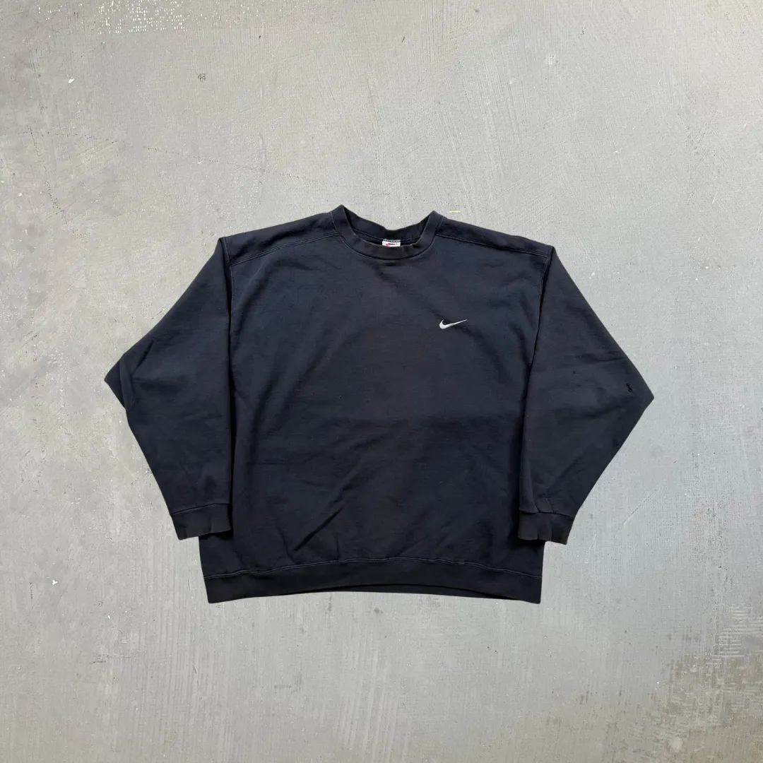 F- Vintage 90s Nike Embroidered Swoosh Black Made In USA Crewneck sold by HG Vintage