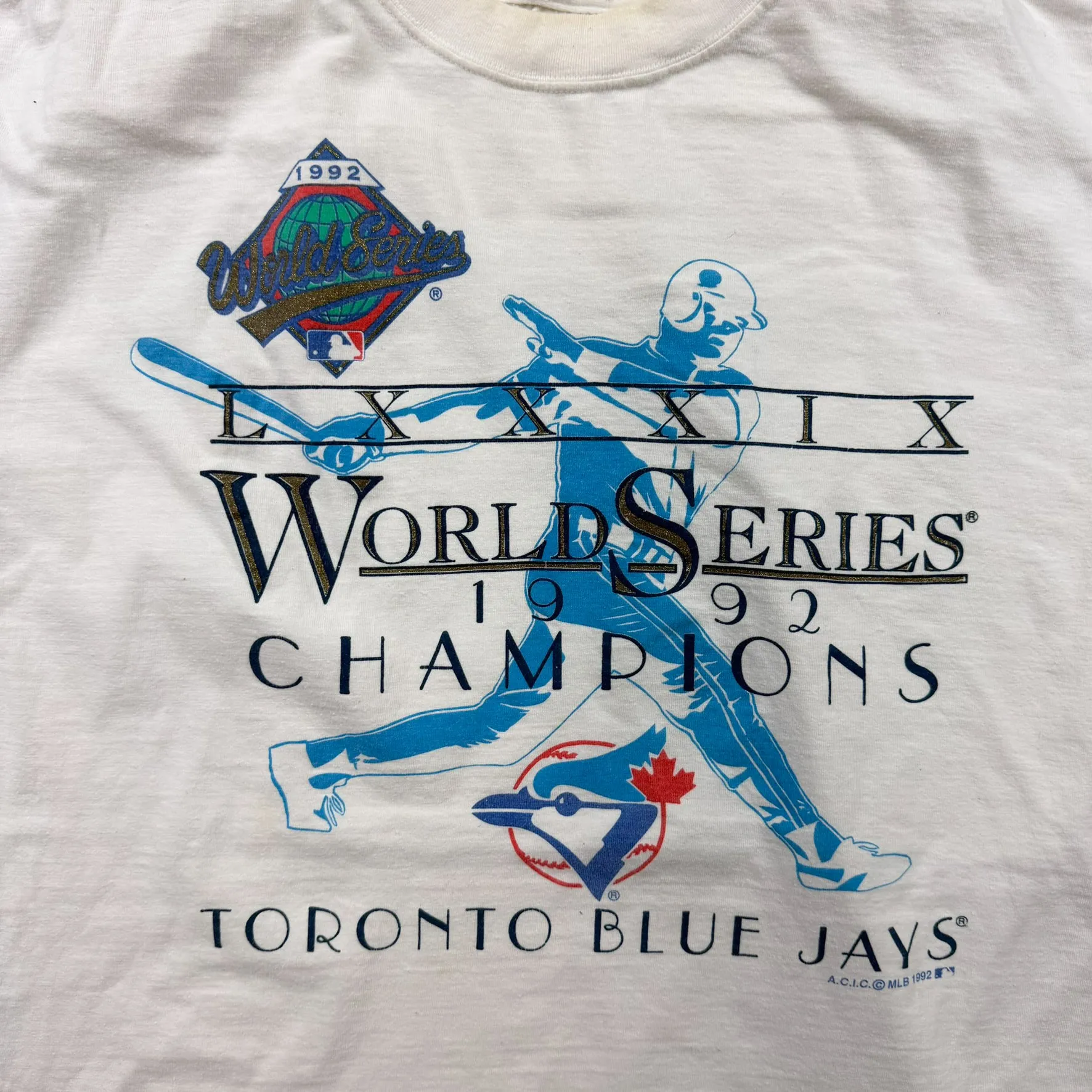 F- Vintage '92 Toronto Blue Jays World Series MLB Champions Text & Batter Single Stitch Tee sold by HG Vintage product image thumbnail 2
