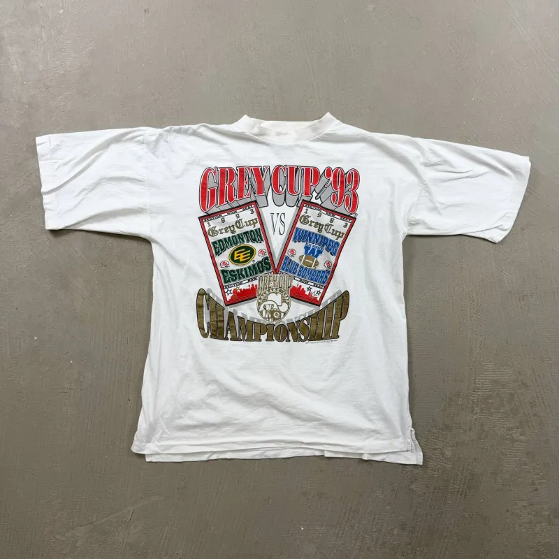 F- Vintage '93 CFL Grey Cup Edmonton Elks Vs Winnipeg Blue Bombers Single Stitch Tee sold by HG Vintage