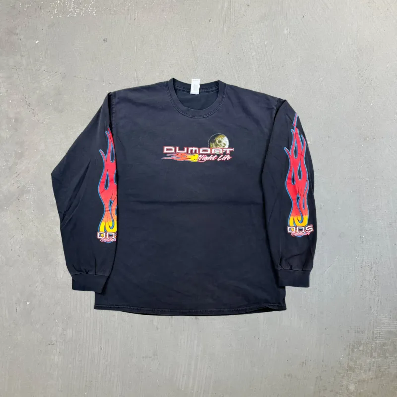 F- Vintage Dumont Night Life Flames Graphic Long Sleeve Tee sold by HG Vintage