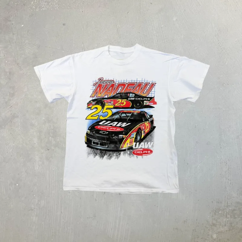 F- Vintage '01 Nascar Jerry Nadeau UAW Delphi Car Tee sold by HG Vintage