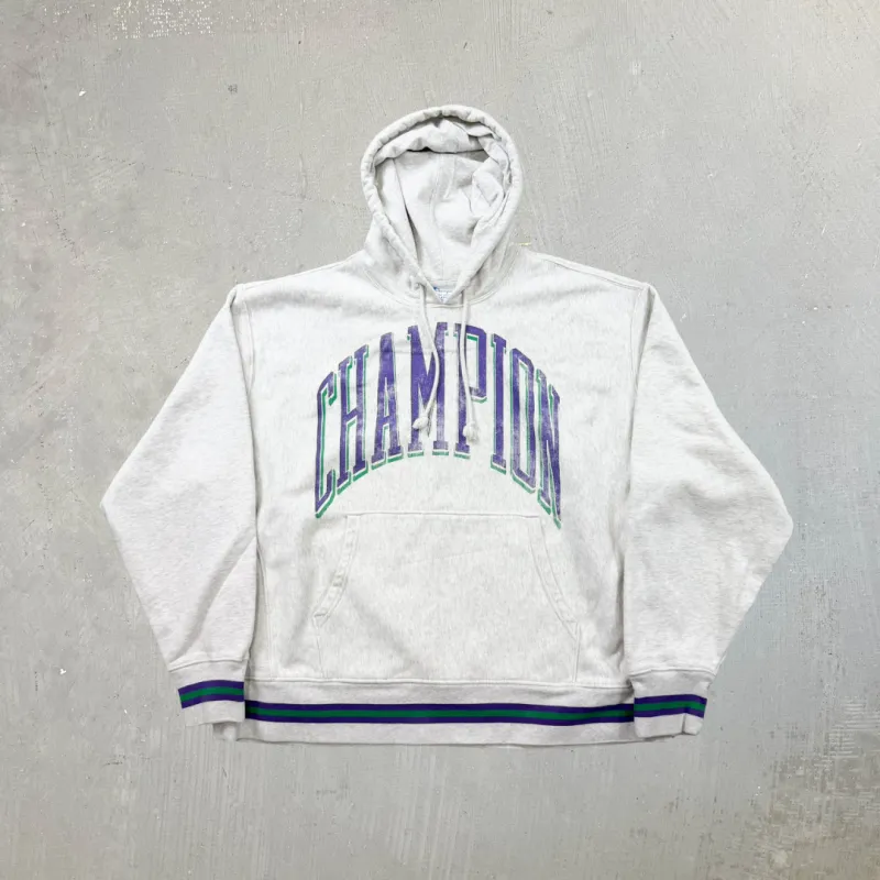 F- Vintage Champion Reverse Weave Curved Text Hoodie sold by HG Vintage