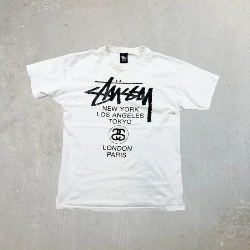 F- Vintage Stussy Logo & City Text Graphic Tee sold by HG Vintage