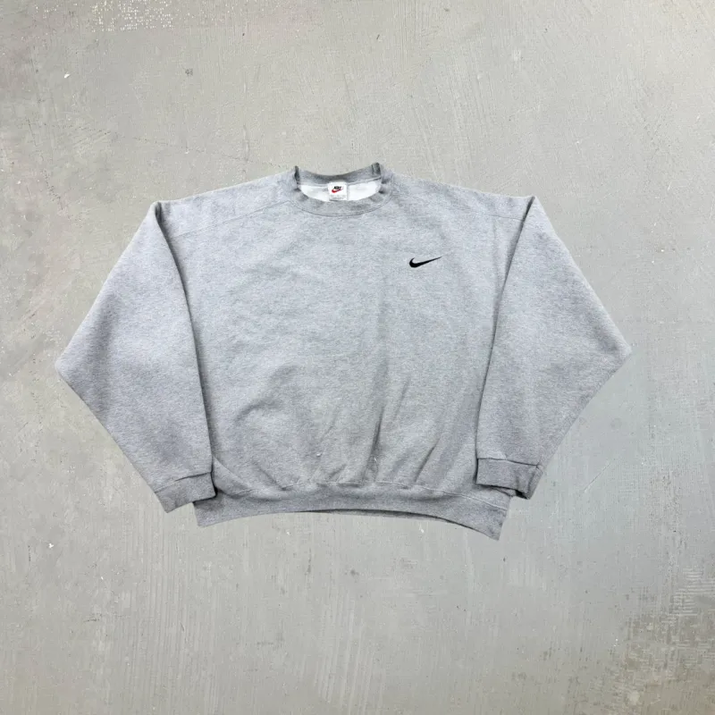 F- Vintage 90s Nike Embroidered Swoosh Grey Made In USA Crewneck sold by HG Vintage
