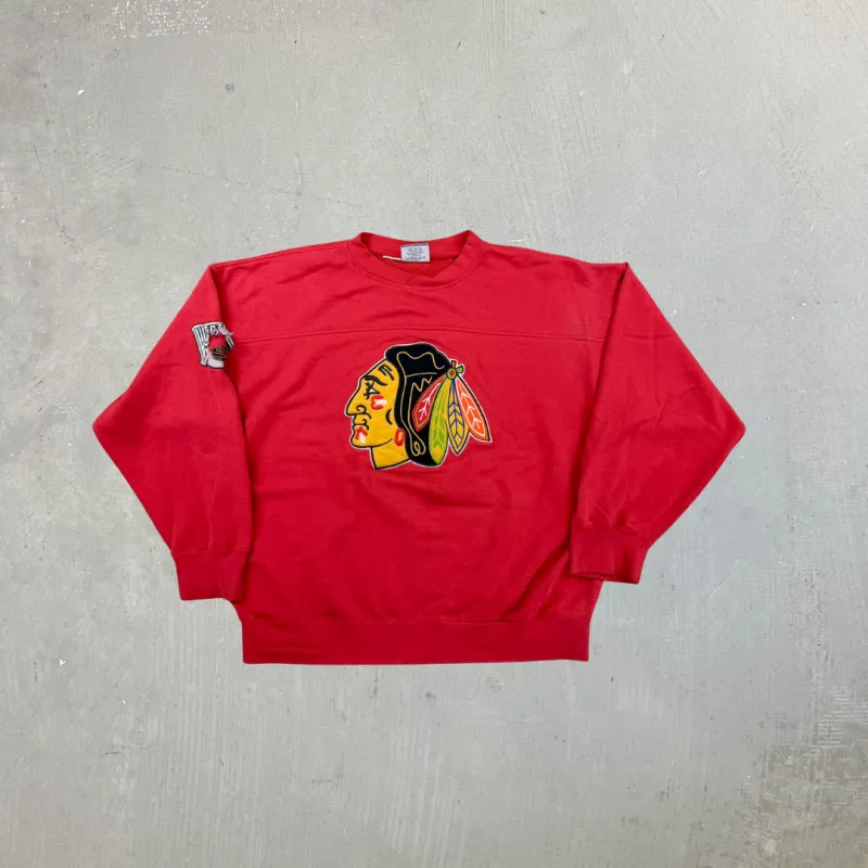 F- Vintage Chicago Blackhawks NHL Lee Embroidered Logo Crewneck made by HG Vintage