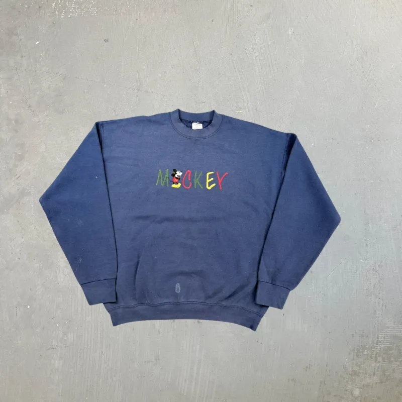 F- Vintage Disney Mickey Embroidered Text & Character Made In USA Crewneck sold by HG Vintage