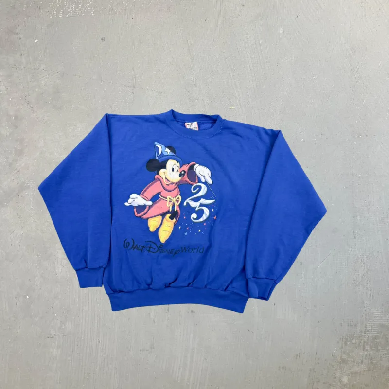 F- Vintage Disney Walt Disney World 25th Anniversary Magician Mickey Made In USA Crewneck sold by HG Vintage