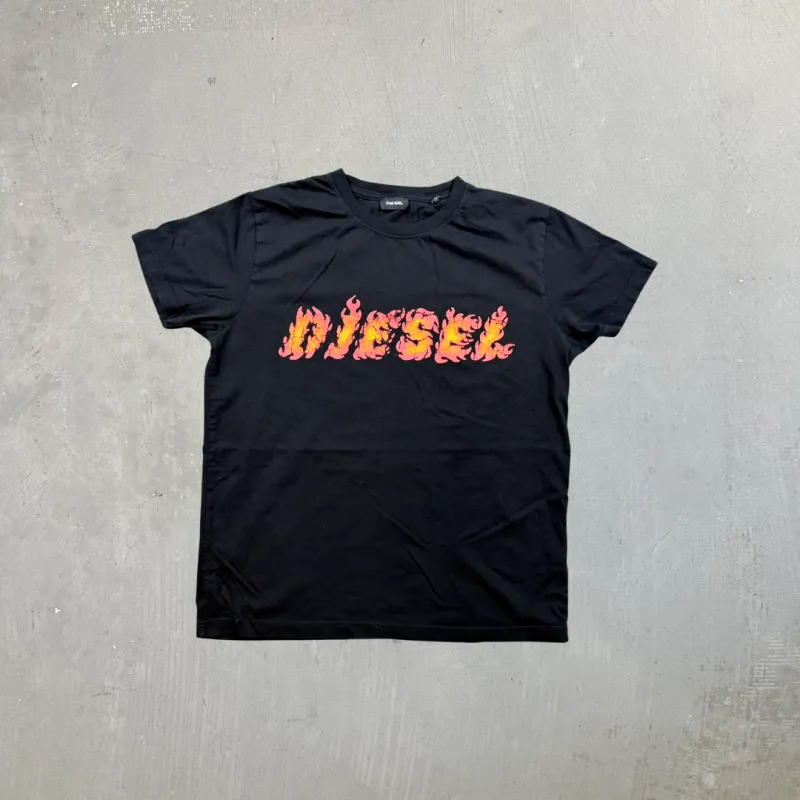 F- Vintage Diesel Text On Fire Graphic Tee sold by HG Vintage
