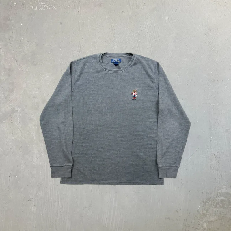 F- Vintage Polo Ralph Lauren Embroidered Bear Thermal Waffle Long Sleeve Tee sold by HG Vintage