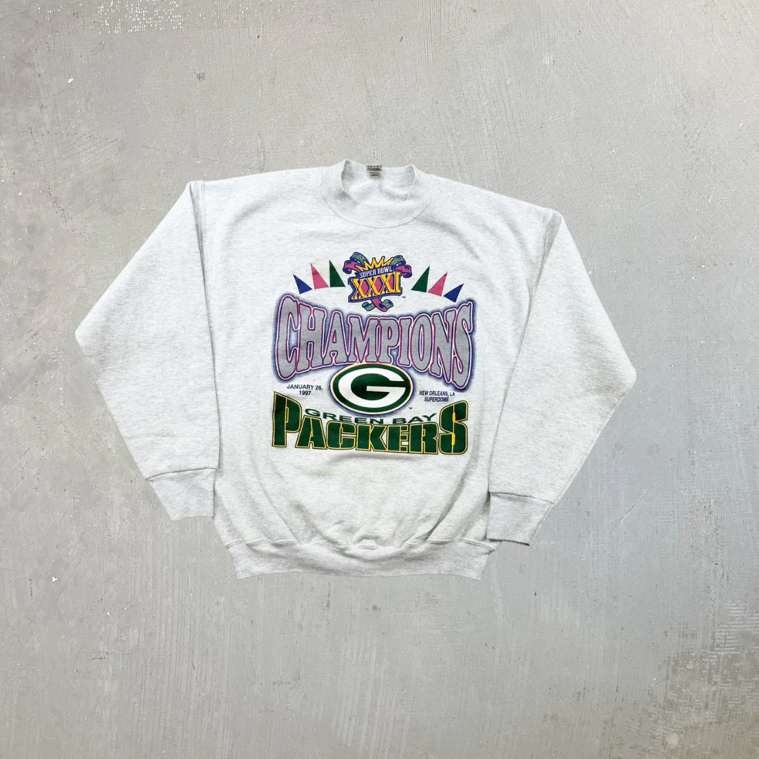 F- Vintage '97 Green Bay Packers Super Bowl 31 Champs NFL Graphic Made In USA Crewneck sold by HG Vintage