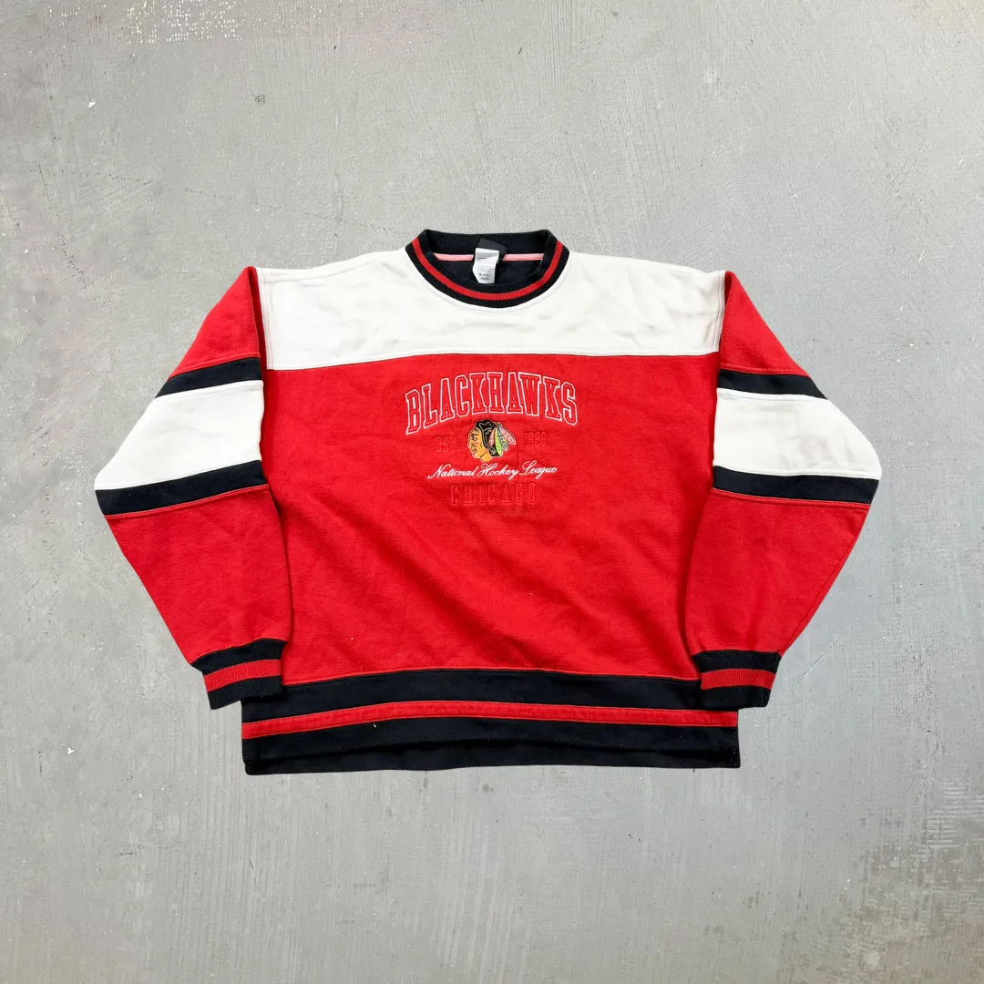 F- Vintage Chicago Blackhawks NHL Pro Player Embroidered text Crewneck sold by HG Vintage