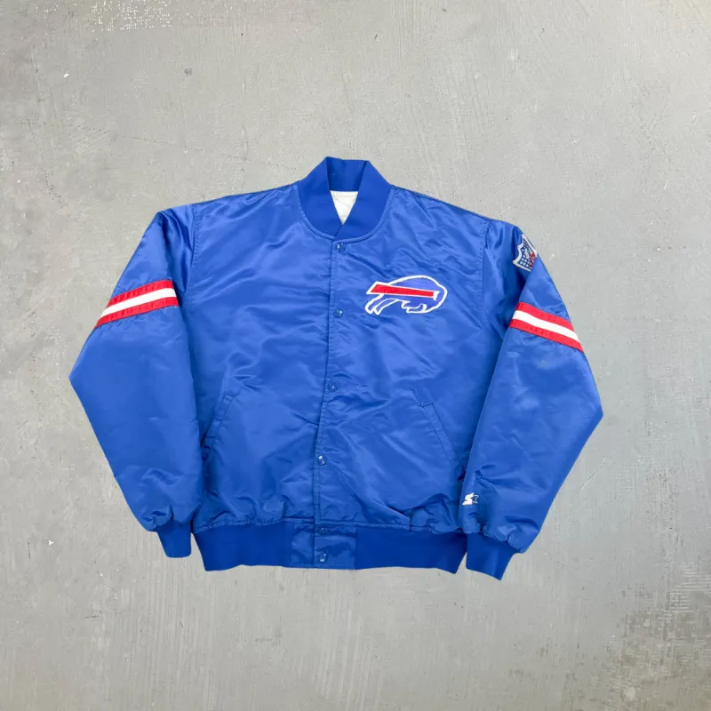 F- Vintage Buffalo Bills NFL Starter Logo Patch Satin Bomber Jacket sold by HG Vintage