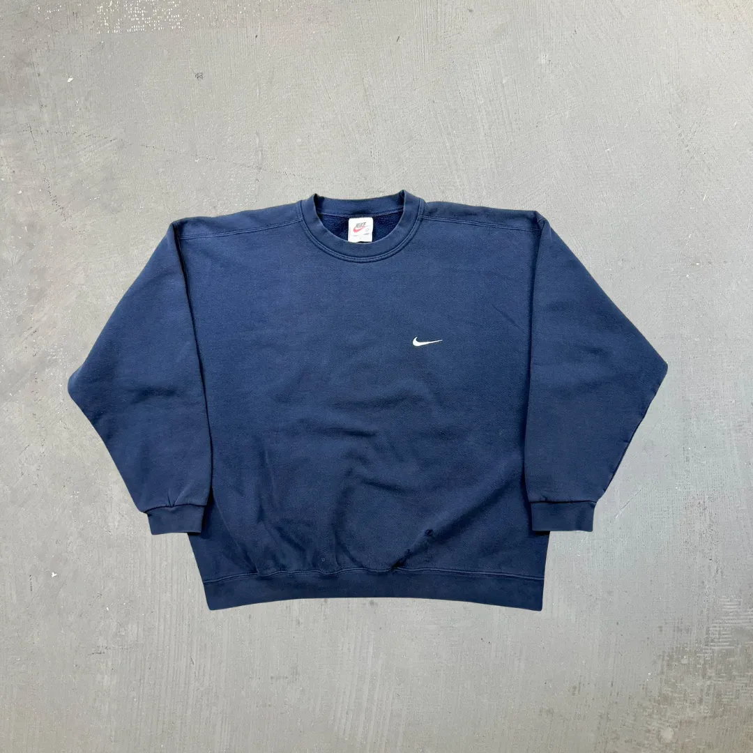 F- Vintage 90s Nike Embroidered Swoosh Navy Crewneck sold by HG Vintage