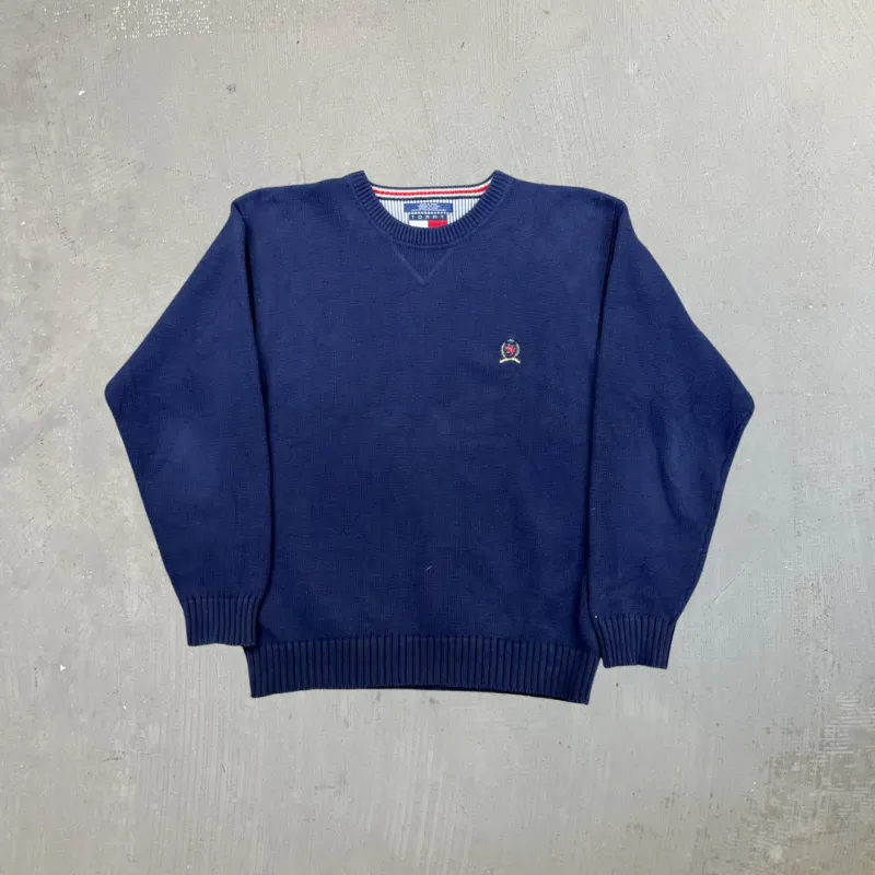 F- Vintage Tommy Hilfiger Embroidered Crest Navy Knit Sweater made by HG Vintage