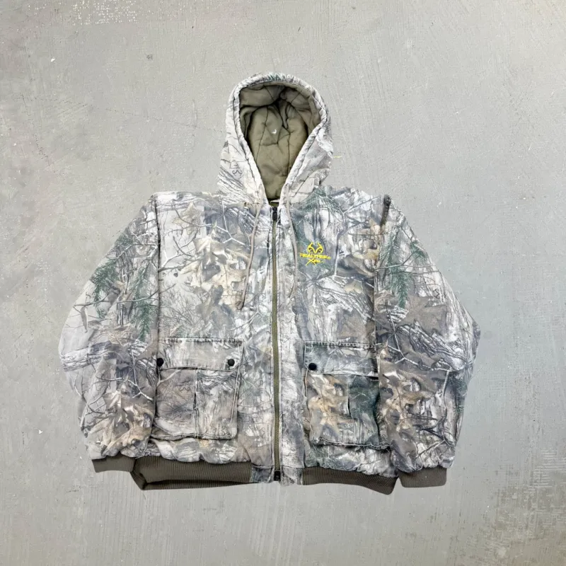 F- Real Tree Xtra Embroidered Yellow Text Zip Up Winter Jacket sold by HG Vintage