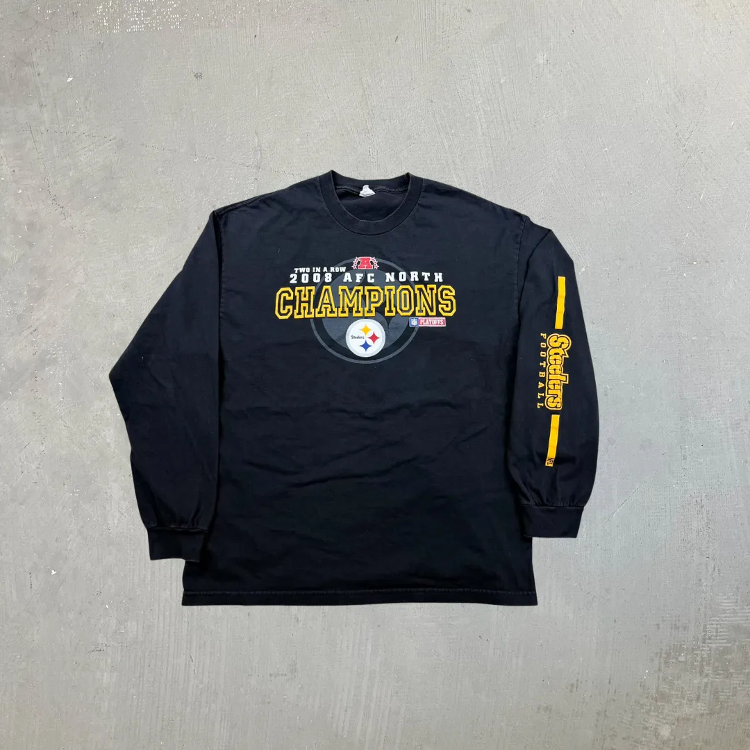 F- '08 Pittsburgh Steelers AFC North Champs 2 In A Row NFL Long Sleeve Tee sold by HG Vintage