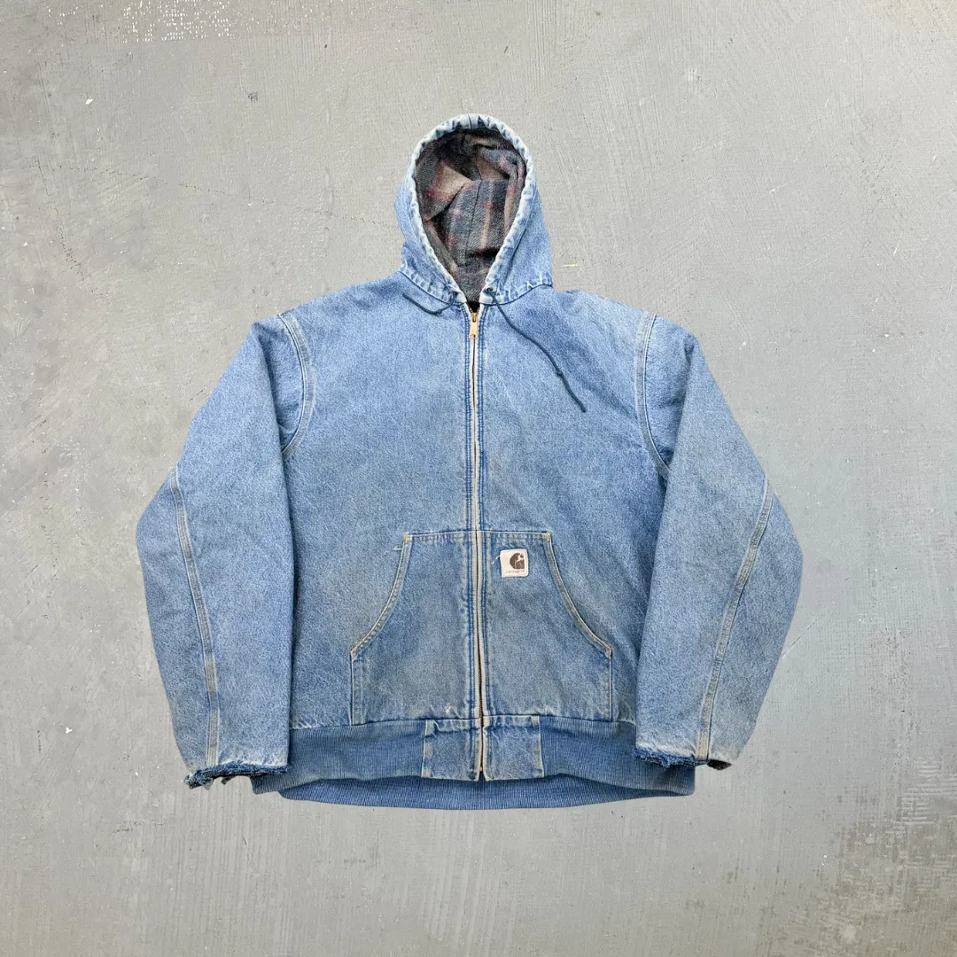 F- Vintage Carhartt Active Denim Blanket Lined Hooded Work Jacket sold by HG Vintage