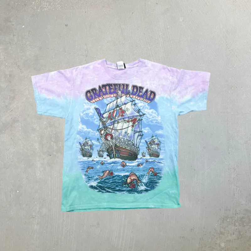 F- Vintage '01 The Grateful Dead Ship Of Fools Liquid Blue All Over Print Tie Dye Tee sold by HG Vintage