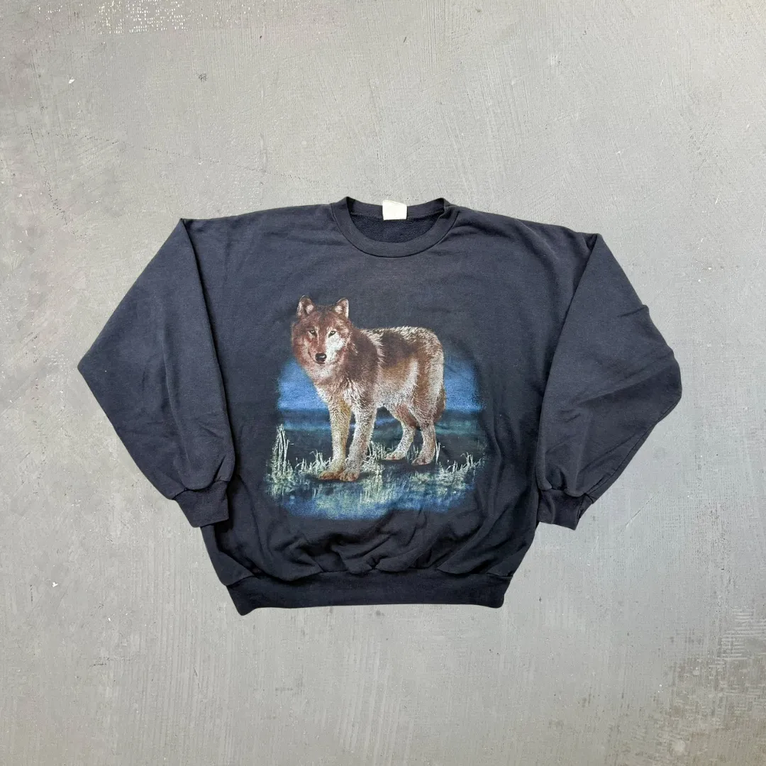 F- Vintage Wolf On Grass Animal Print Crewneck sold by HG Vintage