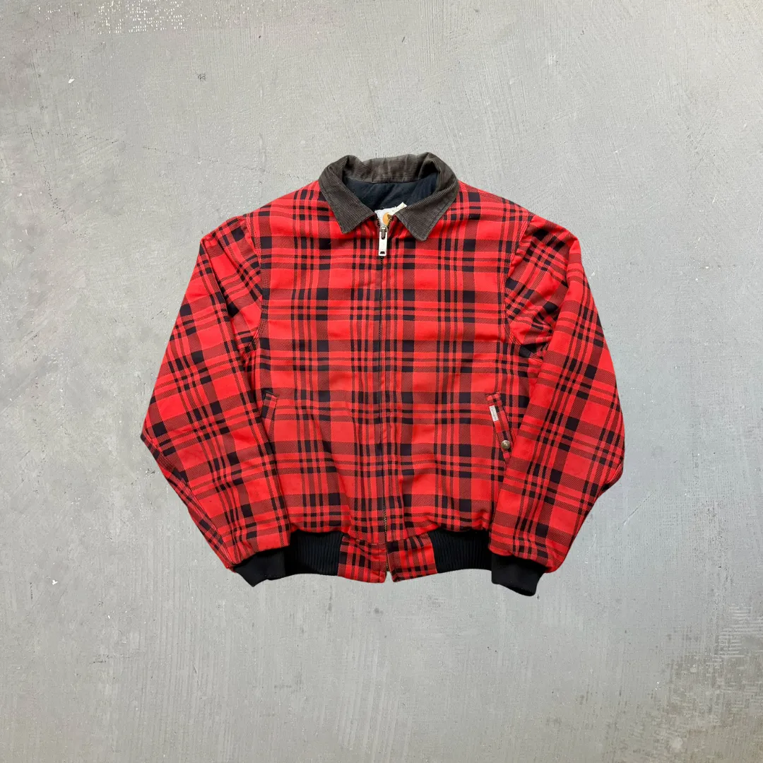 F- Vintage '93 Carhartt Made In USA Buffalo Quilt Lined Plaid Workwear Bomber Jacket sold by HG Vintage