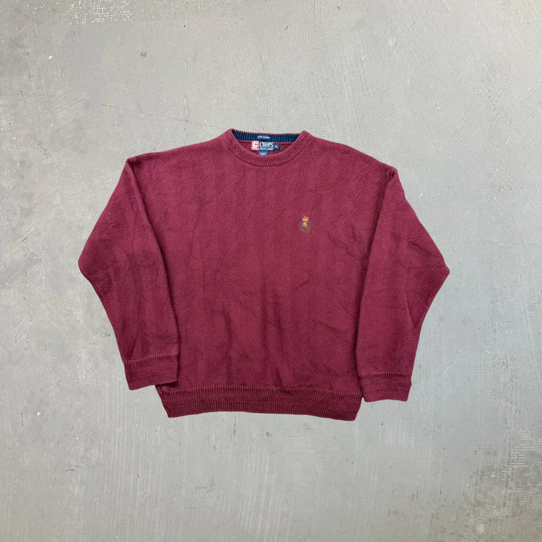 F- Vintage Chaps Ralph Lauren Solid Color & Crest Knit Sweater sold by HG Vintage