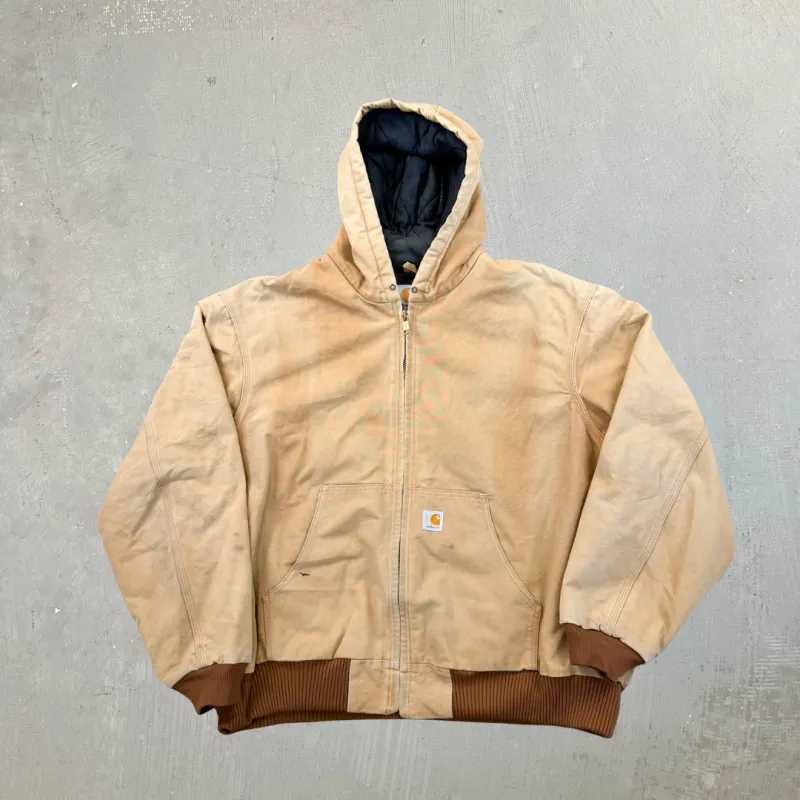 F- Vintage Carhartt Made In USA Quilt Lined Tan Active Hooded Workwear Jacket - 2XL sold by HG Vintage