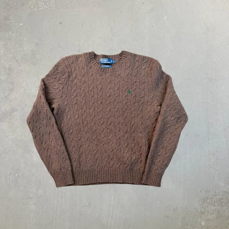 F- Vintage 90s Polo Ralph Lauren Brown Wool Knit Sweater sold by HG Vintage