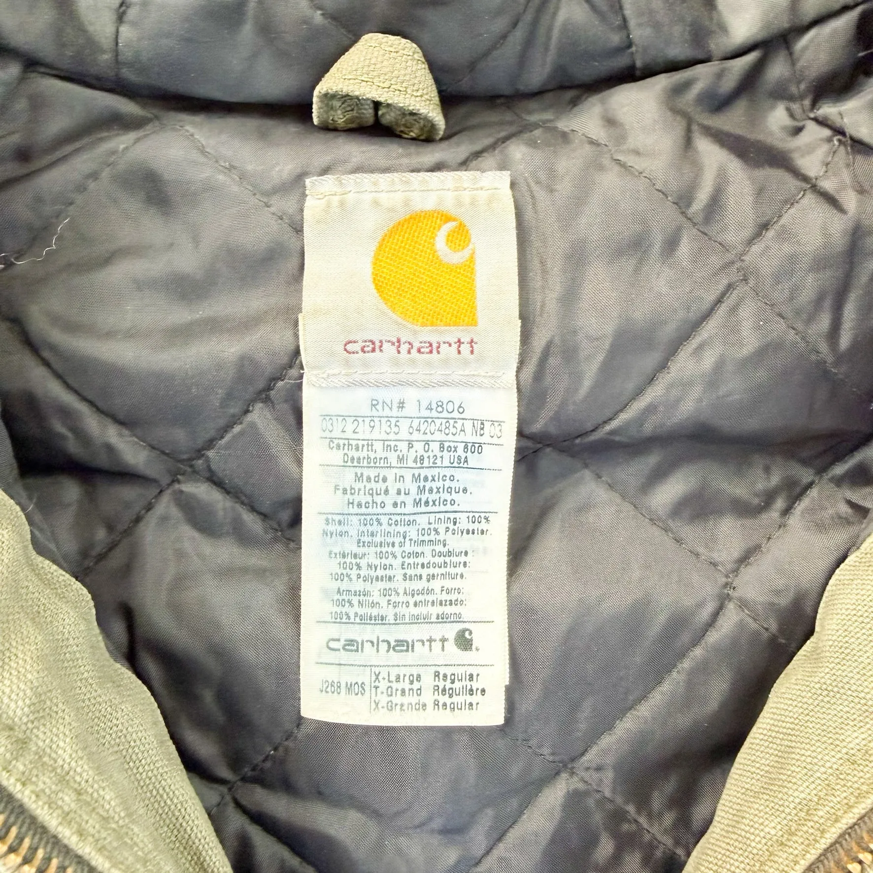 F- Vintage Carhartt Quilt Lined Olive Green Active Hooded Workwear Jacket sold by HG Vintage product image thumbnail 4