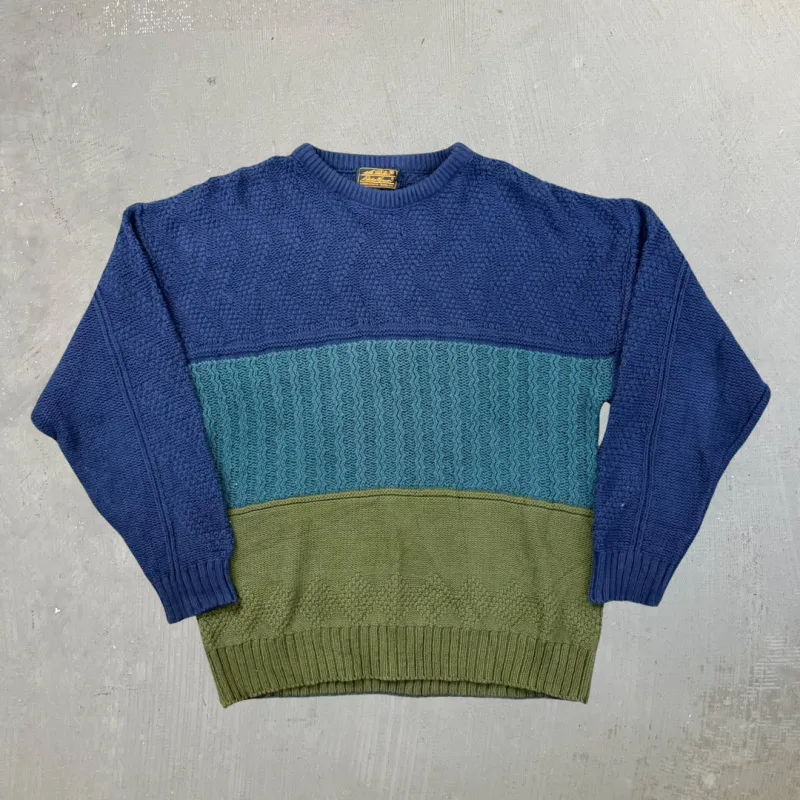 F- Vintage Eddie Bauer Made In USA Color Block Knit Sweater - L sold by HG Vintage