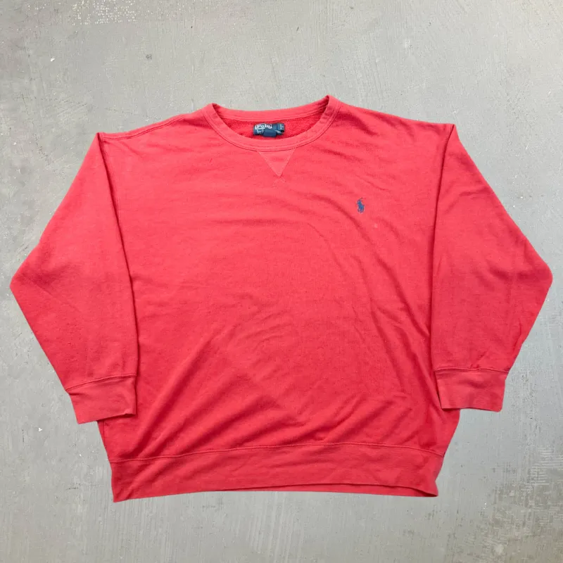 F- Vintage 90s Polo Ralph Lauren Red Embroidered Horse Crewneck - 2XL made by HG Vintage