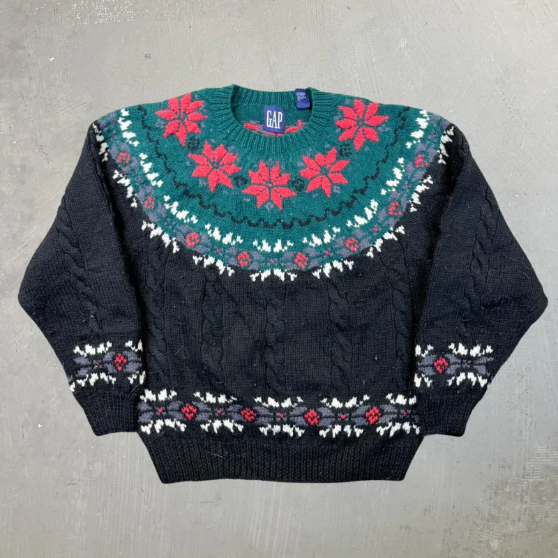 F- Vintage 90s Gap Flowers Wool Knit Sweater - M sold by HG Vintage