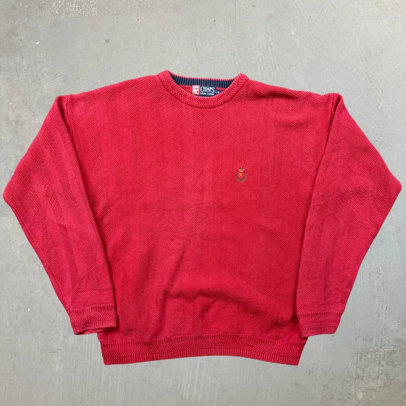 F- Vintage Chaps Ralph Lauren Red Solid Color Knit Sweater - L sold by HG Vintage