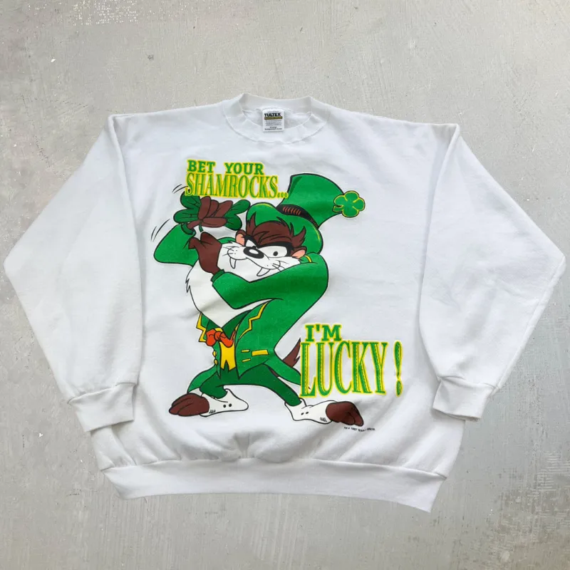 F- Vintage '97 Looney Tunes Tazmanian Devil Im Lucky Crewneck - XL sold by HG Vintage