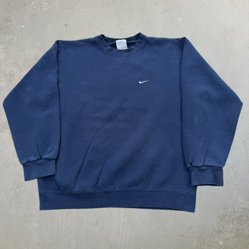 F- Vintage Nike Embroidered Swoosh Chest Navy Crewneck - 2XL sold by HG Vintage
