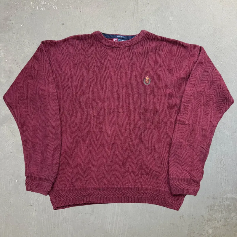 F- Vintage Chaps Ralph Lauren Burgundy Embroidered Crest Knit Sweater - M sold by HG Vintage
